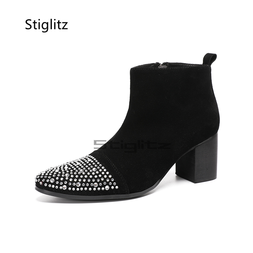 Men Shoes For Wedding - Rhinestone Pointed Toe Chelsea Boots for