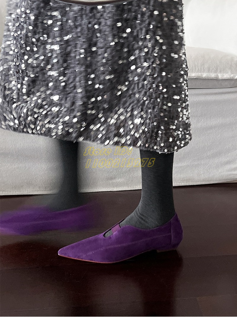 Dress Shoe Pointed - Purple Suede Pointy Toe Pumps Flat