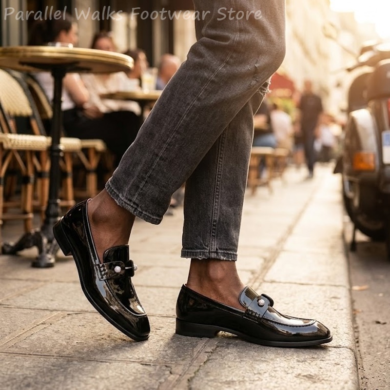 Men Black Patent Faux Suede Rh - Men Shoes For Wedding recension och pris