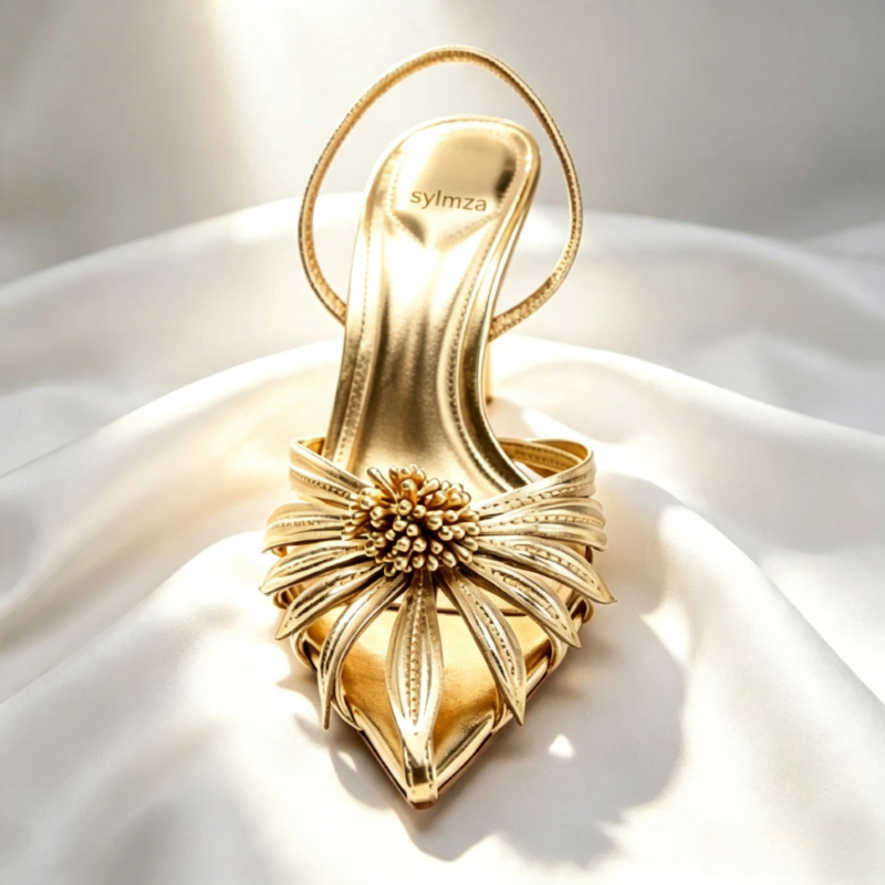 Luxury Gold Floral Detail Slin - Dress Shoe Pointed recension och pris